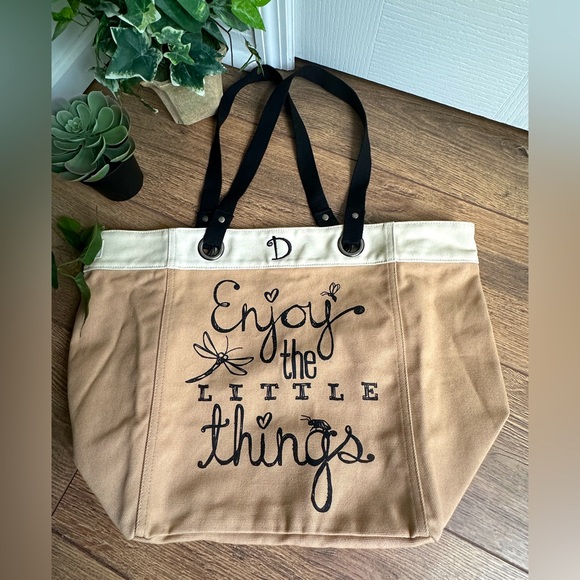 Thirty-One Tan & Cream Canvas Tote Bag - Earth Tone Bag, Letter D Tote Bag - Picture 8 of 8